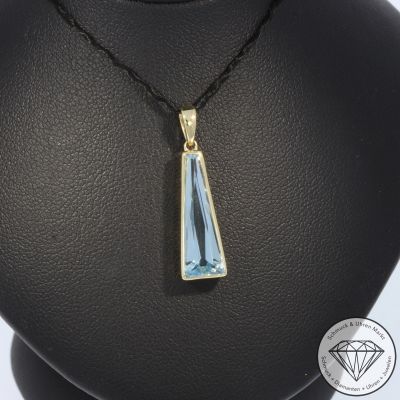Wert 1490 € Aquamarin Anhänger ohne Kette 585er/14 Karat Gelb Gold Länge 2,7 cm  – 105159