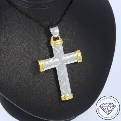Wert 1990 € Bicolor Kreuz Anhänger 750er/18 Karat Gelb und Weiß Gold Länge 4,2 cm – 105238