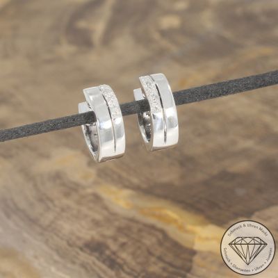Wert 1250 € Diamant Ohrringe Creolen 585er/14 Karat Weiß Gold Durchmesser 1,2 cm  – 105242