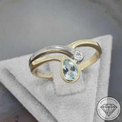 Wert 1050 € Brillant Topas Ring 585er/14 Karat Gelb und Weiß Gold Größe 56 – 105245