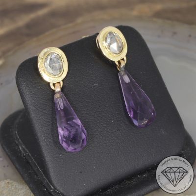 Wert 1490 € Diamant Amethyst Ohrringe in 750er 18 K Gelbgold - 105249