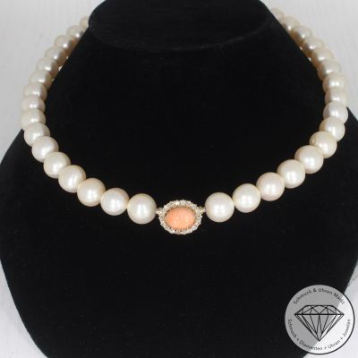 Wert 1950 € Diamant Korall Perlen Collier in 750er 18 K Gelbgold - 105648