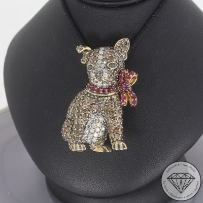 Wert 10499 € Brillant Diamant Rubin Hunde Anhänger in 750er 18 K Gelbgold - 105731