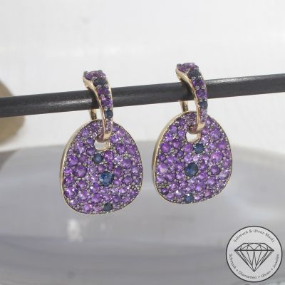 Wert 8490 € Amethyst Saphir Ohrringe in 585er 18 K Gelbgold - 105732