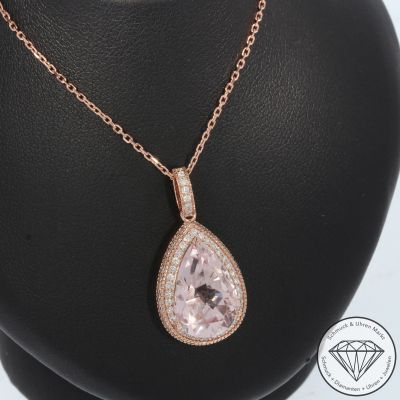 Wert 5790 € Brillant Morganit Anhänger & Kette in 585er 14 K Roségold - 105764