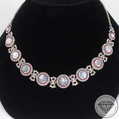 Wert 11500 € Diamant Rubin Mondstein Collier & Armband in 750er 18 K Weißgold - 105769
