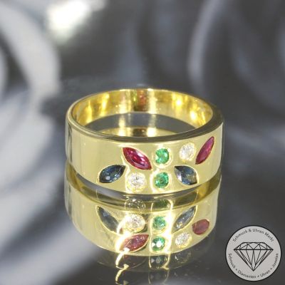 Wert 2150 € Brillant Farbedelstein Ring 750er/18 Karat Gelb Gold Größe 57 – 105804