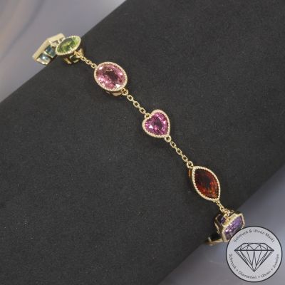 Wert 3600 € Farbedelstein Armband in 585er 14 K Gelbgold - 106443