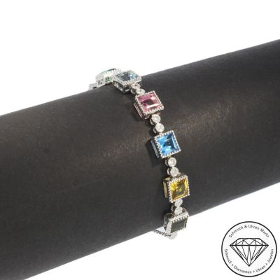 Wert 5990 € Brillant Farbedelstein Armband in 585er 14 K Weißgold - 106463