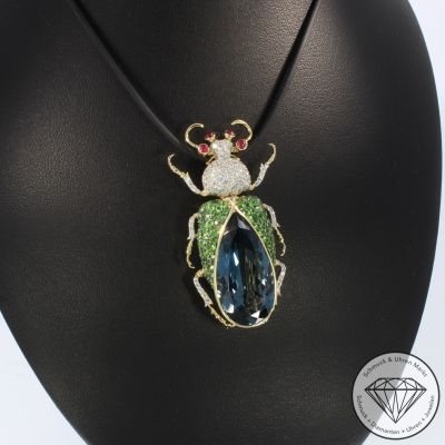 Wert 9650 € Brillant Farbedelstein Anhänger Brosche Käfer 585er 14 K Gold - 106473