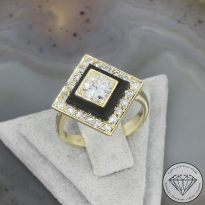 Wert 3790 € Brillant Onyx Ring in 585er 14 K Gelbgold - 106495