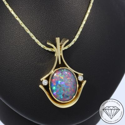 Wert 3590 € Brillant Opal Anhänger & Kette in 585er 14 K Gelbgold - 106702