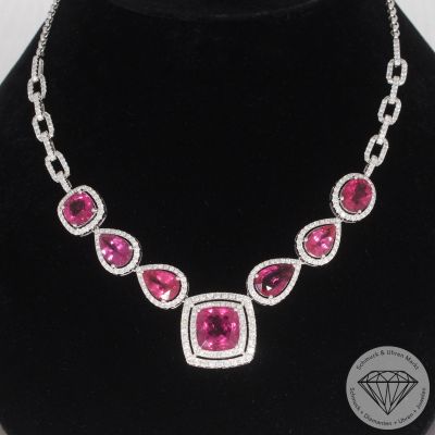 Wert 53380 € Brillant Turmalin Collier in 750er 18 K Weißgold - 107070
