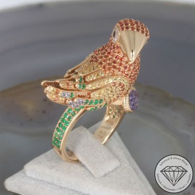 Wert 13490 € Brillant Diamant Edelstein Ring Papagei in 750er 18 K Gelbgold - 107349