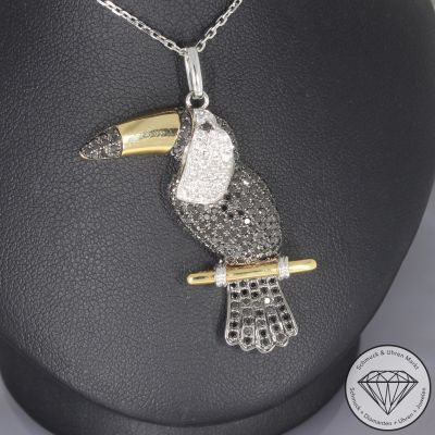 Wert 9490 € Brillant Diamant Anhänger & Kette Kakadu in 750er 18 K Weißgold - 107373