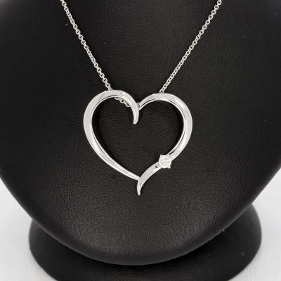 Sale! Wert 1380 € Brillant Anhänger Herz mit Kette in 585er 14 K Weißgold Länge 41,5 + 45,0 cm - H563