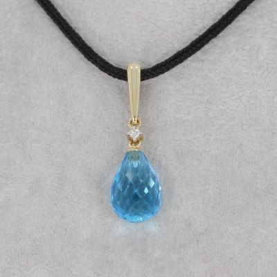 Sale! Wert 390 € Brillant Topas Anhänger Tropfen in 585er 14 K Gelbgold - H318