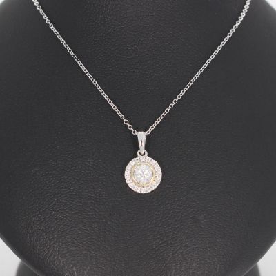Wert 1350 € Bicolor Brillant Anhänger & Kette (0,11 carat) in 585er 14 K Gold - 76802