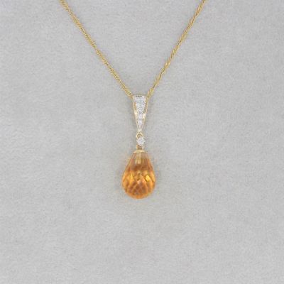 Wert 430 € Brillant Citrin Anhänger in 585er 14 K Gelbgold - H1051