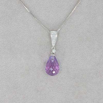 Wert 430 € Brillant Amethyst Anhänger in 585er 14 K Weißgold - H1050