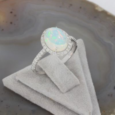 Wert 1690 € Brillant Opal Ring in 585er 14 K Weißgold Gr.54 - H1175