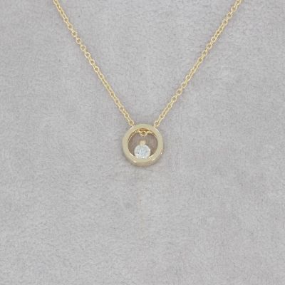 Wert 750 € Solitär Brillant Anhänger mit Kette (0,06 carat) in 585er 14 K Gelbgold - H1213