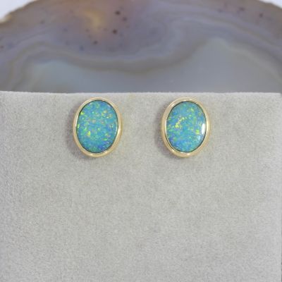 Wert 900 € Opal Ohrstecker in 585er 14 K Gelbgold - 80990