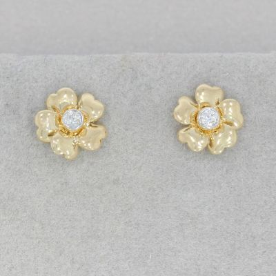 Wert 750 € Solitär Brillant Ohrstecker Blume in 585er 14 K Gelbgold - H146