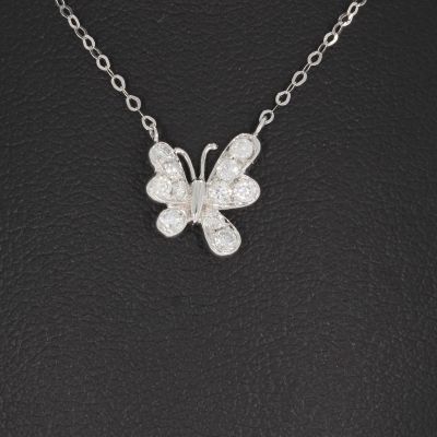 Sale! Wert 980 € Brillant Schmetterling Collier (0,25 carat) in 750er 18 K Weißgold - H1350