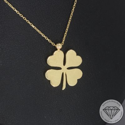 Wert 590 € Kleeblatt Anhänger mit Kette in 585er 14 K Gelbgold - 86168