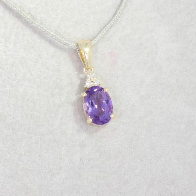 Wert 390 € Brillant Amethyst Anhänger in 585er 14 K Gelbgold - H1468