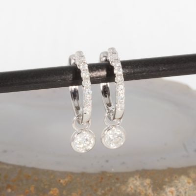 Wert 3970 € Brillant Creolen mit Solitär Einhänger in 585er 14 K Weißgold - H1472