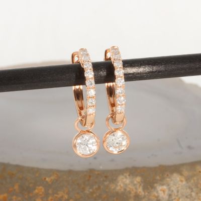 Wert 3970 € Brillant Creolen mit Solitär Einhänger in 585er 14 K Roségold - H1474
