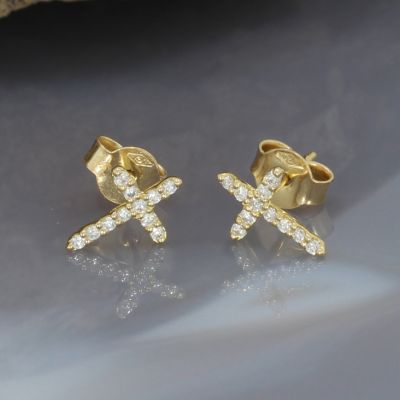 Wert 1550 € Brillant Kreuz Ohrringe (0,18 carat) in 750er 18 K Gelbgold - H1555