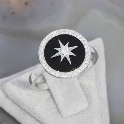 Wert 1890 € Brillant Onyx Ring in 585er 14 K Weißgold - 88635