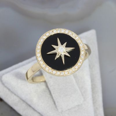 Wert 1890 € Brillant Onyx Ring in 585er 14 K Gelbgold - 88636