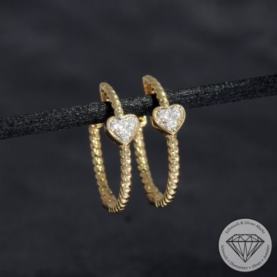 Wert 990 € Brillant Creolen Herz in 585er 14 K Gelbgold - H1604
