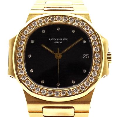 Patek Philippe Nautilus Automatik Uhr 3800/1 Sekundär Brillant Besatz und Uhren Glas 18K Gelbgold - 90428