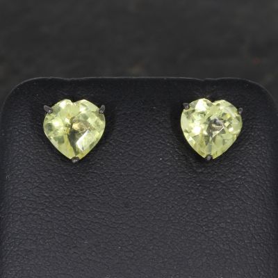 Wert 290 € Lemonquarz Ohrstecker in 585er 14 K Weißgold, tlw. schwarz rhodiniert - H1666