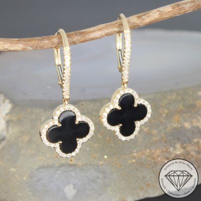 Wert 2450 € Brillant Onyx Ohrringe in 585er 14 K Gelbgold - H1039
