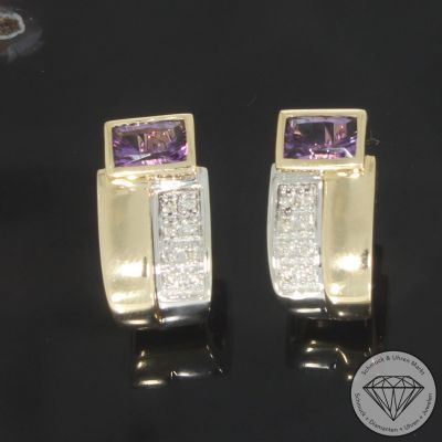 Wert 1850 € Bicolor Brillant Amethyst Ohrringe in 585er 14 K Gold - 91764