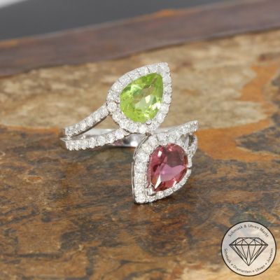 SALE! Wert 3190 € Brillant Peridot Turmalin Ring in 750er 18 K Weißgold - 92100