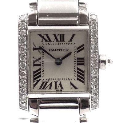 Cartier Tank Francaise Damen Quarz Uhr 24 Brillanten 18 Karat Weißgold - 92581