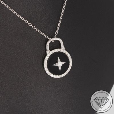 Sale! Wert 1490 € Brillant Onyx Anhänger mit Kette in 585er 14 K Weißgold - 92855