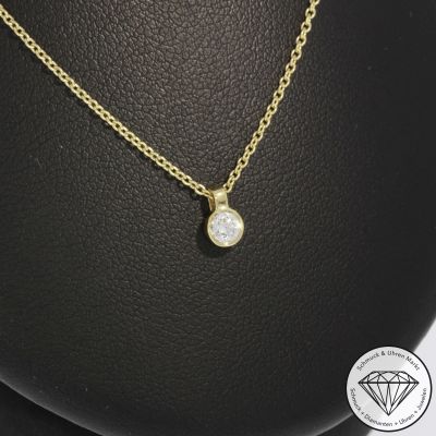 Wert 1260 € Solitär Brillant Anhänger & Kette in 585er 14 K Gelbgold - H546