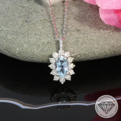 Wert 590 € Brillant Aquamarin Anhänger & Kette in 900er Platin - 94855