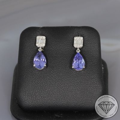 Sale! Wert 1350 € Diamant Tansanit Ohrstecker in 750er 18 K Weißgold - H655