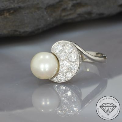 Sale! Wert 2600 € Brillant Perl Ring in 585er 14 K Weißgold - 95711