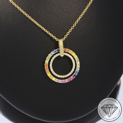 Wert 2350 € Brillant Saphir Anhänger & Kette in 585er 14 K Gelbgold - H1063