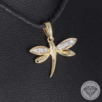 Sale! Wert 550 € Brillant Anhänger Libelle in 585er 14 K Gelbgold - H934